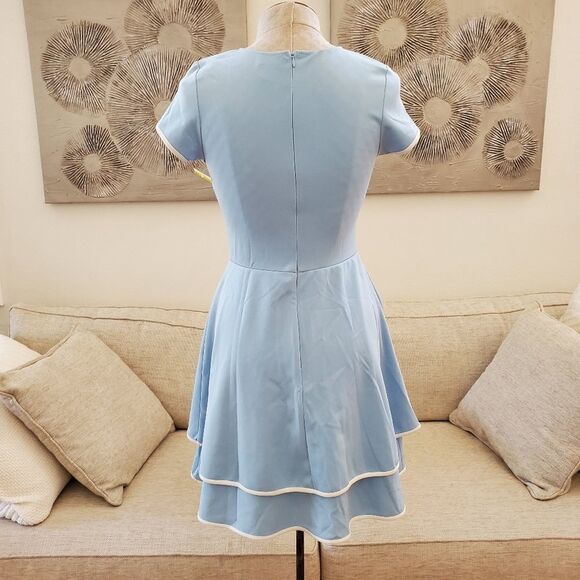 Love Ady Tiered Fit-&-Flare Dress size Medium in Light Blue/White - NEW - Picture 5 of 11